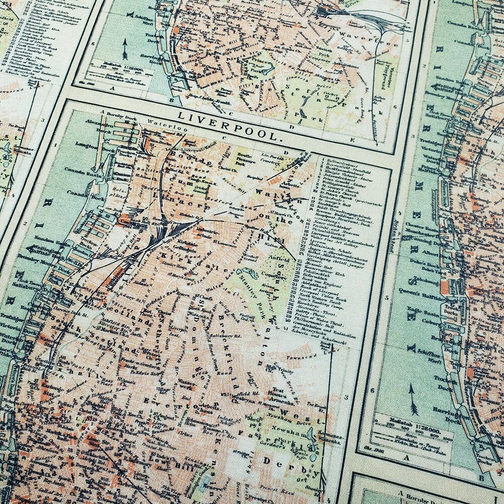 Tim Holtz, Liverpool map, fat quarter, palette, junk journal fabric, slow stitch, vintage style, eclectic elements, monochrome, abandoned, PWTH233
