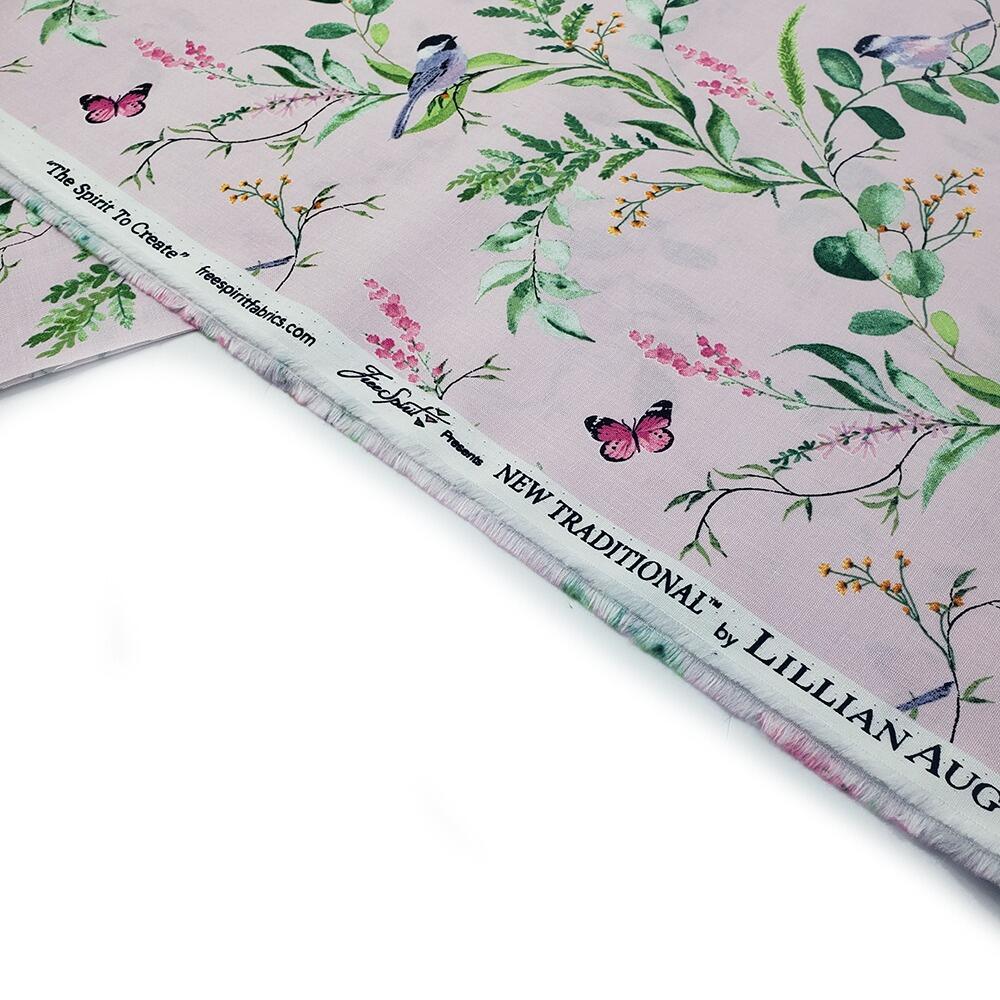 lilian august fabric, new traditional, vintage floral fabric, garden birds, vintage wallpaper style fabric