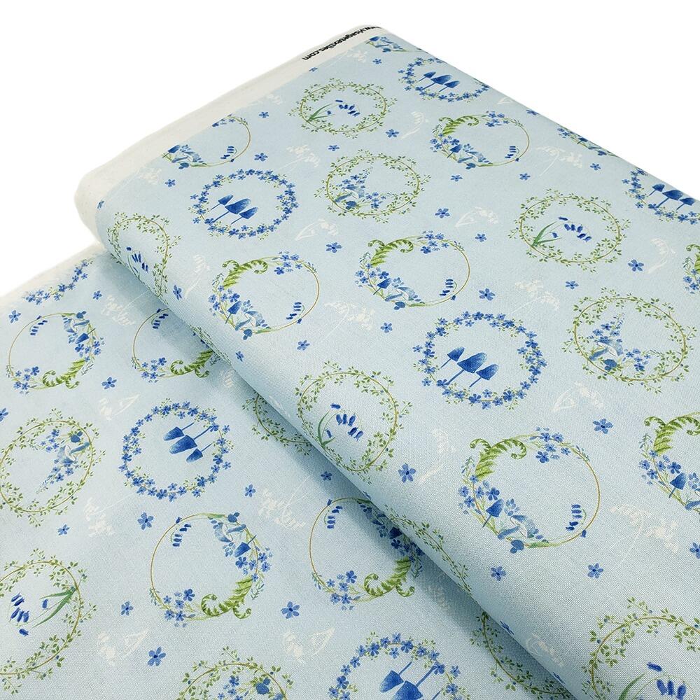 Debbie Shore fabric, bluebell hollow, vintage style floral fabric, bluebells, forest flowers