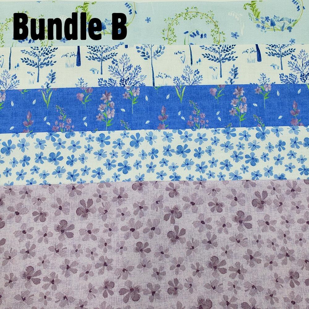 Debbie Shore fabric, bluebell hollow, vintage style floral fabric, bluebells, forest flowers, fat quarter bundles