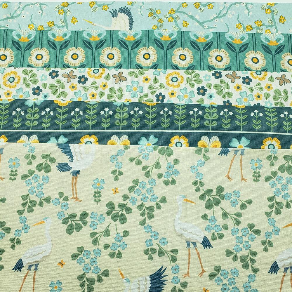 Skyborne Grace fat quarters, Alexander Holt, storks, florals, japanese style fabric