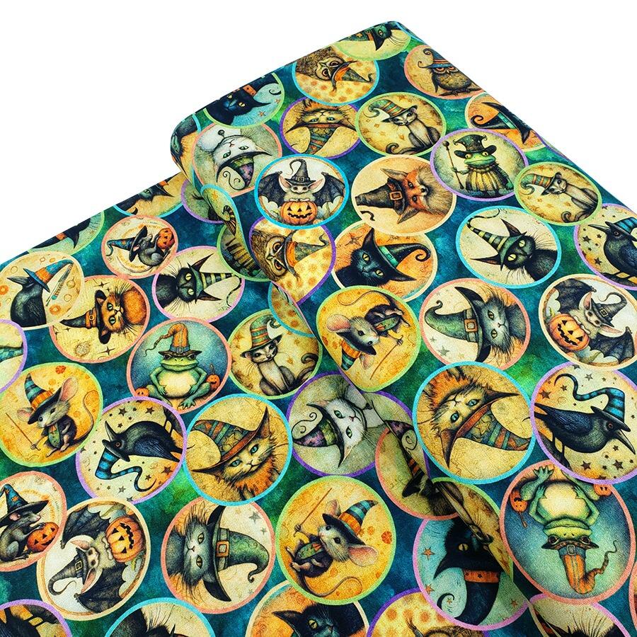 witchypoo, halloween fabric, witches panel, spell bottles, spell books, cotton spooky fabric, QT fabrics