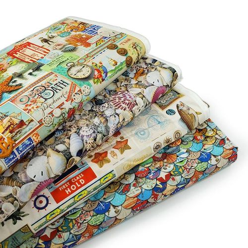 moda,cathe holden, saltwater, vintage nautical fabric, junk journal, sailing ephemera, vintage sailing fabric, seashells, beach fabric, slow stitch