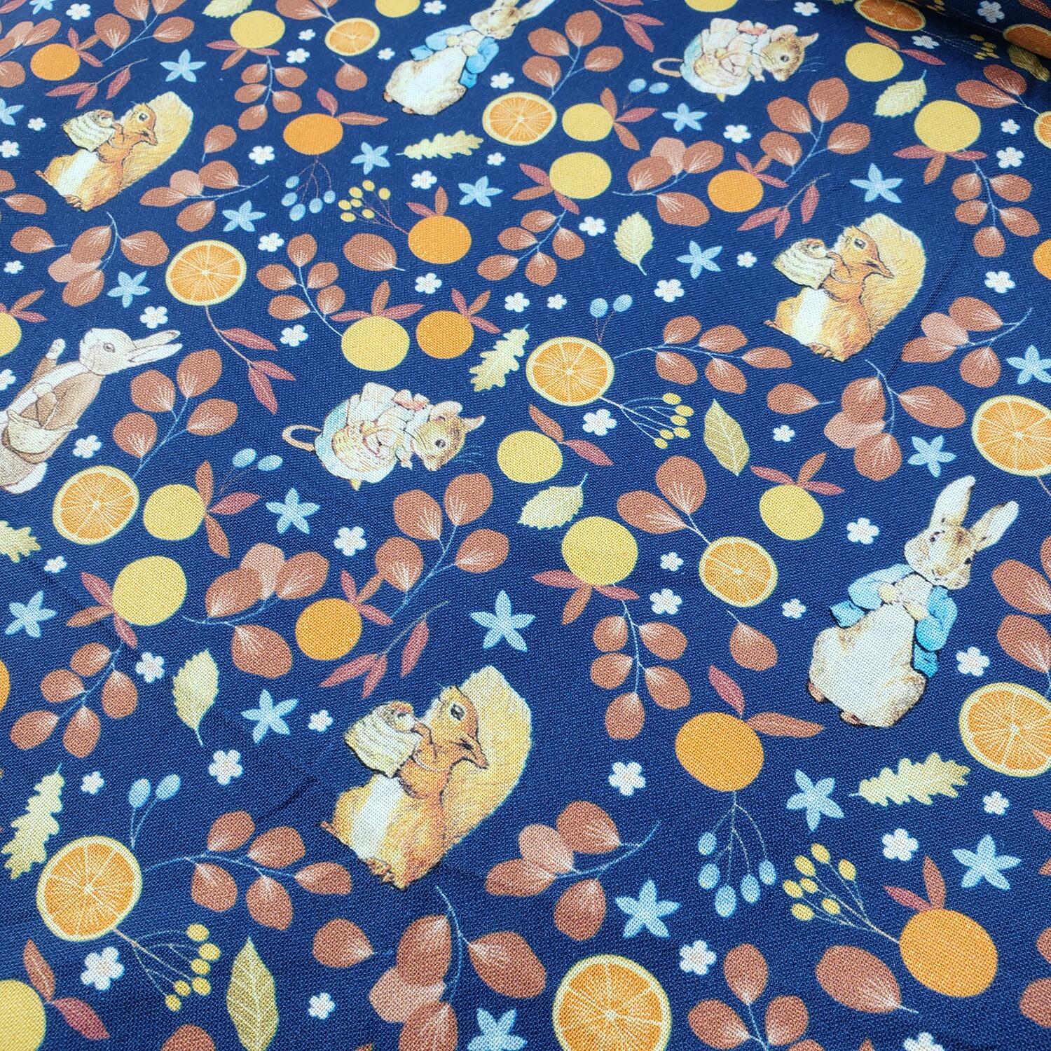 peter rabbit, jemima puddleduck, squirrel nutkin organic cotton fabric