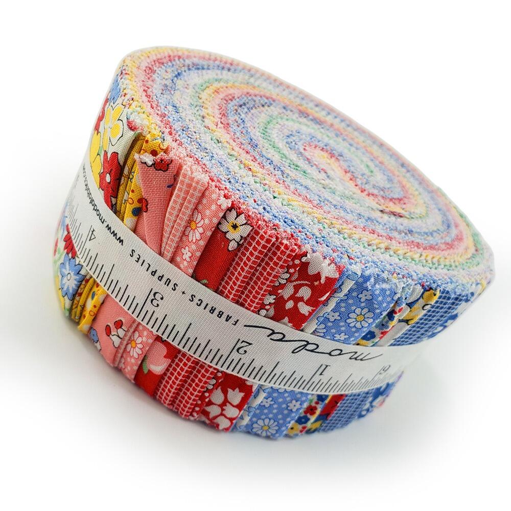 vintage floral fabric, moda jelly roll, 2.5" strips, mini florals, patchwork strips, easy quilting, 30s playtime