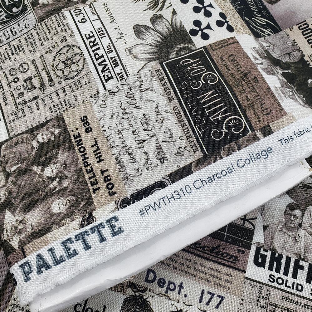 vintage montage, Tim Holtz fat quarter, palette, junk journal fabric, slow stitch, vintage style, eclectic elements, monochrome, abandoned, junk journal fabric