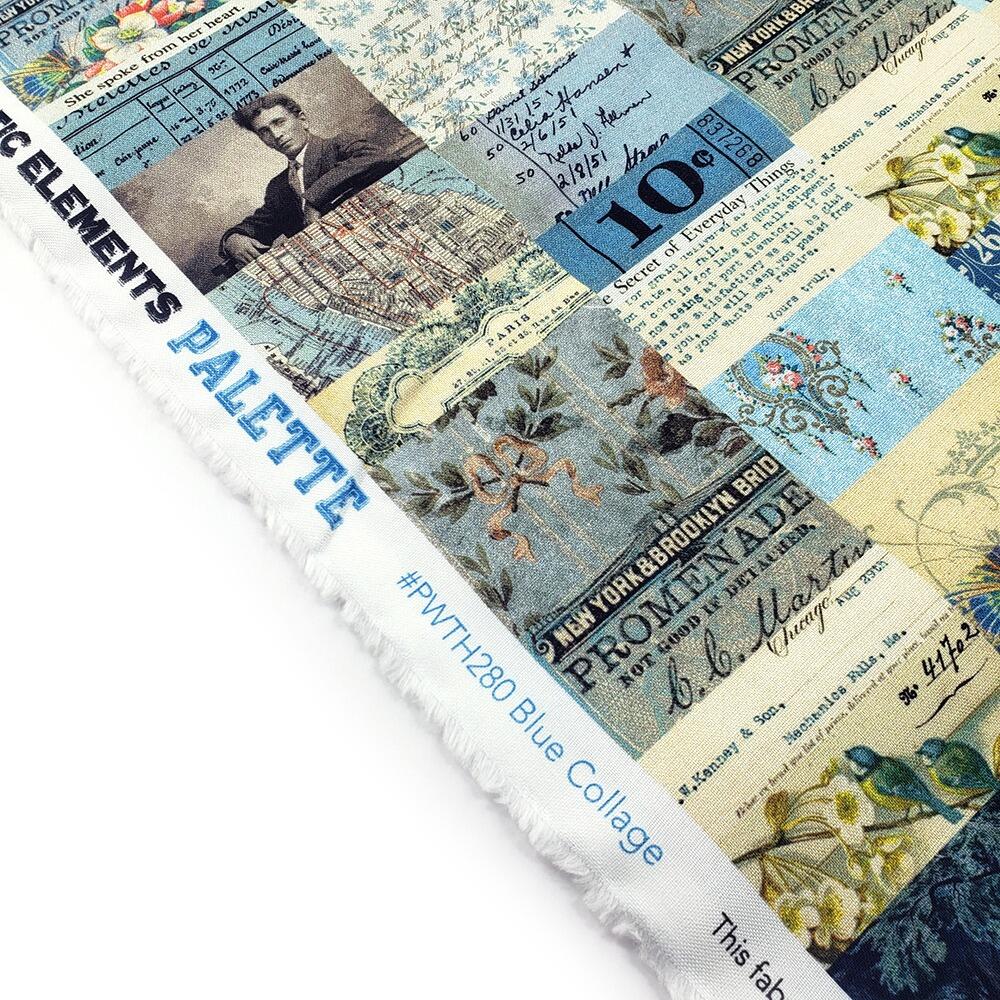 Tim Holtz fat quarter, palette, junk journal fabric, slow stitch, vintage style, eclectic elements, monochrome, abandoned