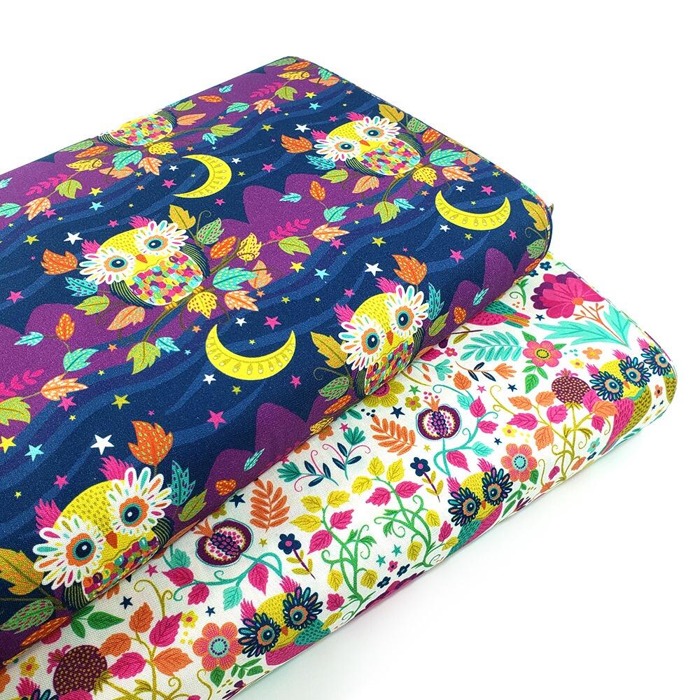 living wild, lisa perry, owls fabric, colourful owls, slow stitch