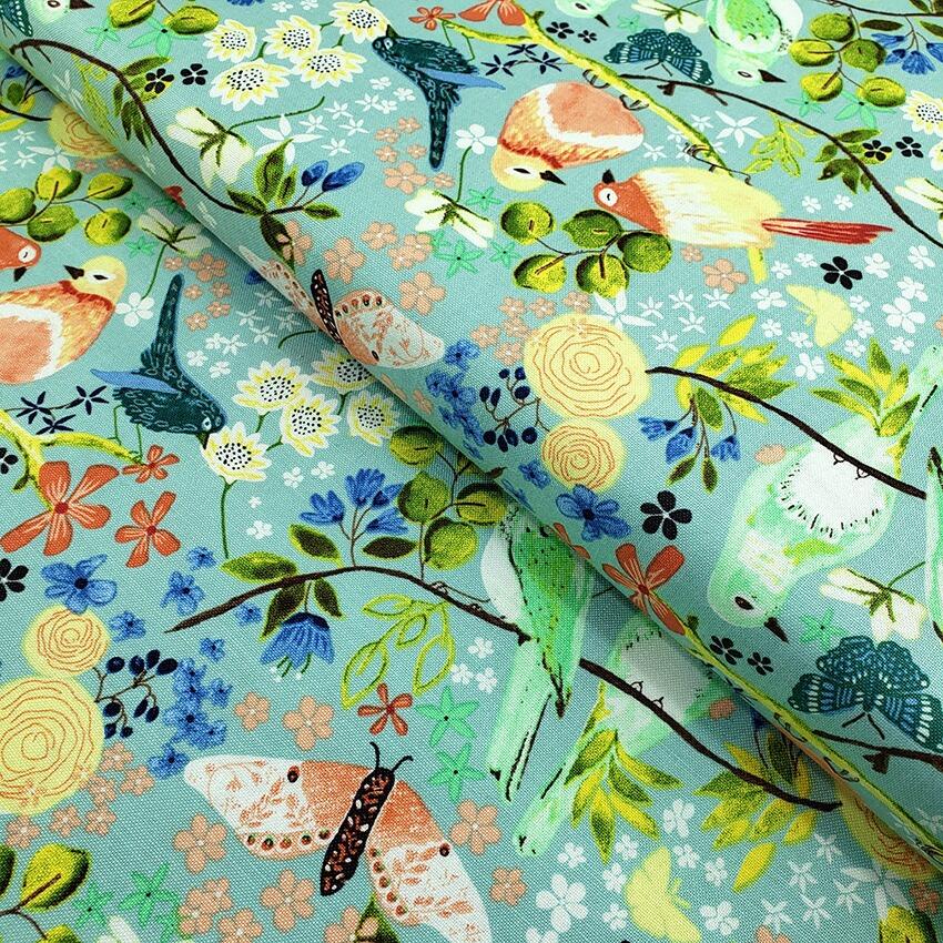 serenity blooms ,poppie cotton, vintage style birds, slow stitch, junk journal fabric