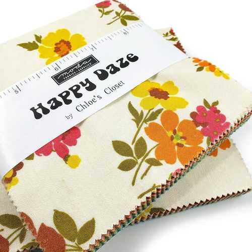 Chloe's Closet, moda charm pack, happy daze, retro 70s fabric, retro florals vintage style charm pack