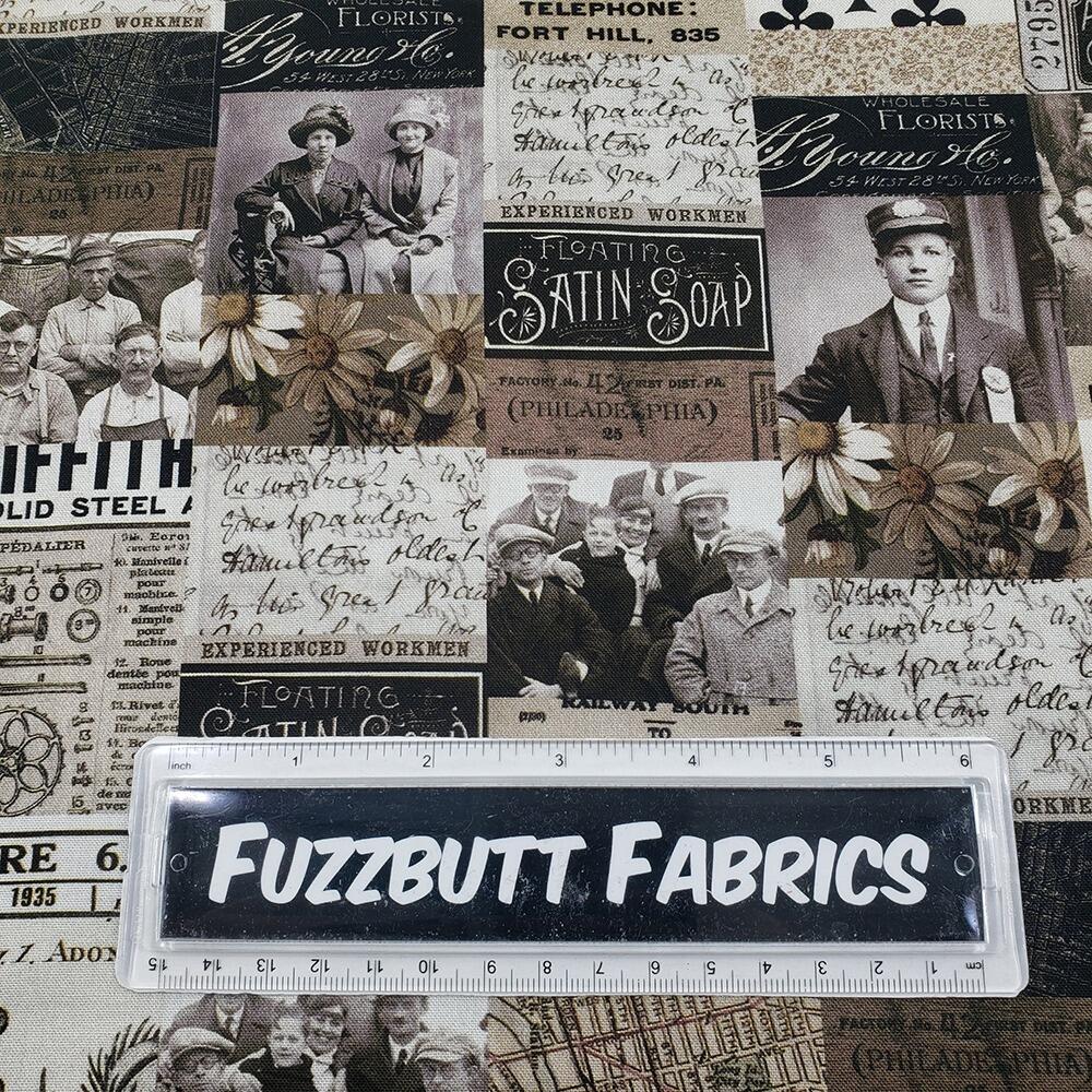 vintage montage, Tim Holtz fat quarter, palette, junk journal fabric, slow stitch, vintage style, eclectic elements, monochrome, abandoned, junk journal fabric