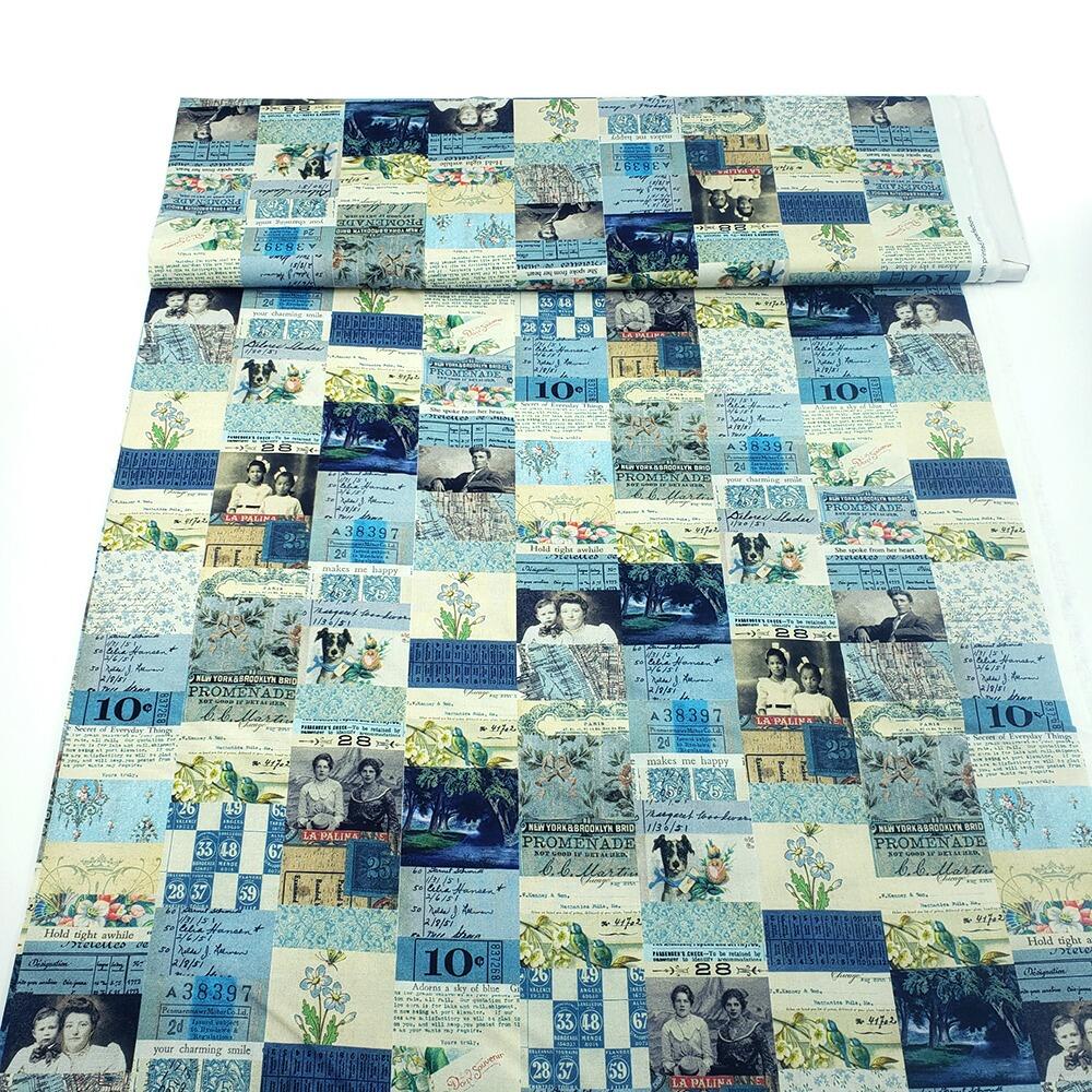 Tim Holtz fat quarter, palette, junk journal fabric, slow stitch, vintage style, eclectic elements, monochrome, abandoned