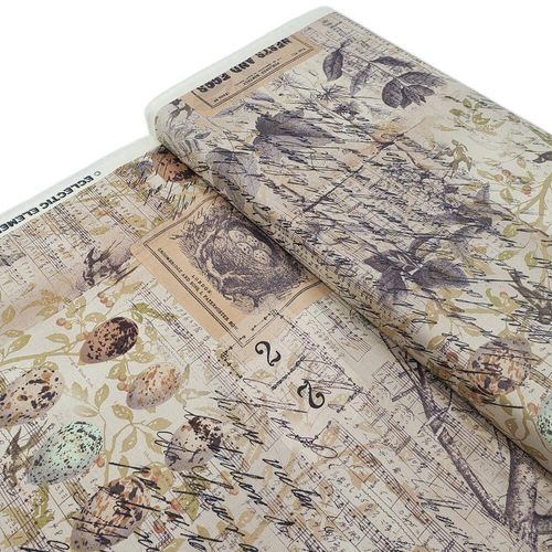Tim Holtz, Wallflower, birds nests, fat quarter, palette, junk journal fabric, slow stitch, vintage style, eclectic elements, monochrome, abandoned, PWTH031