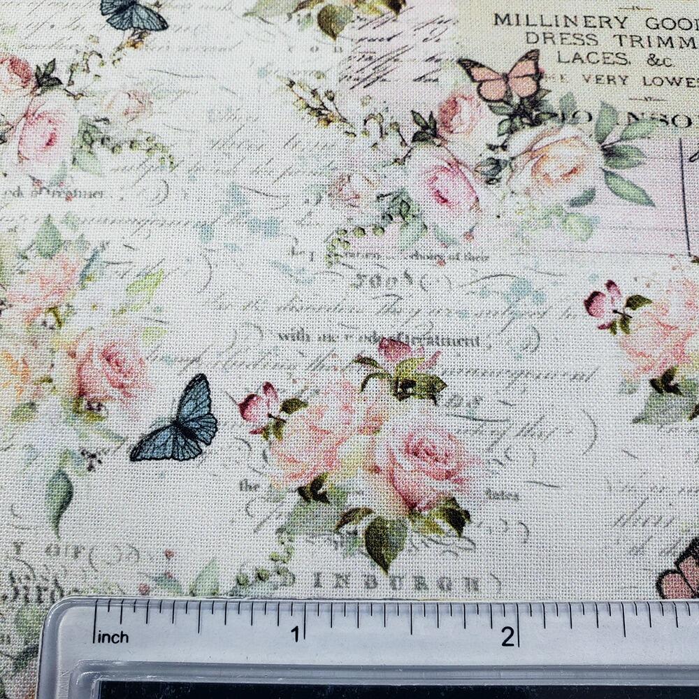 Junk journal fabric, slow stitch fabric, vintage paris, old handwriting, vintage sewing, parisian snippets, blank quilting, sewing themed fabric