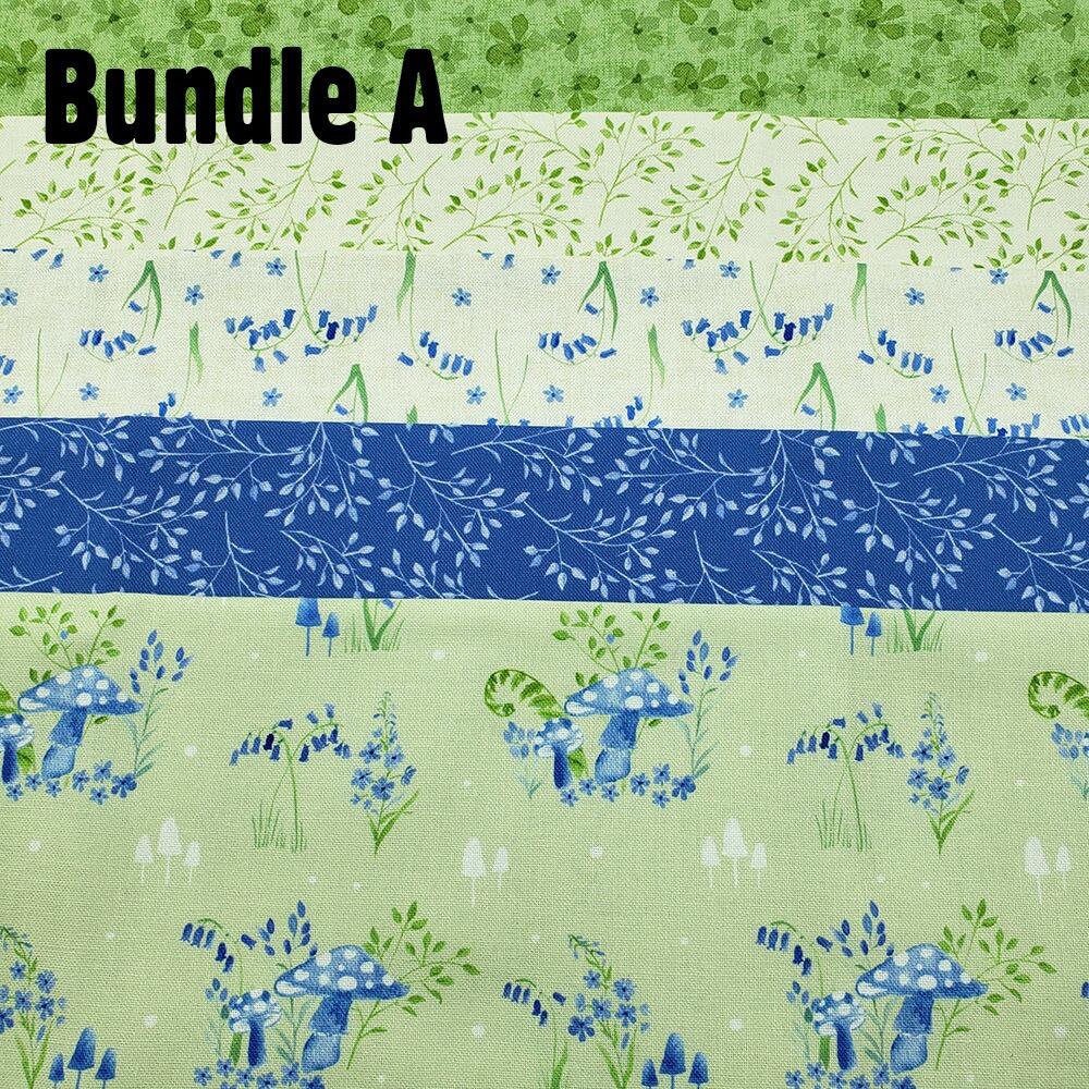 Debbie Shore fabric, bluebell hollow, vintage style floral fabric, bluebells, forest flowers, fat quarter bundles