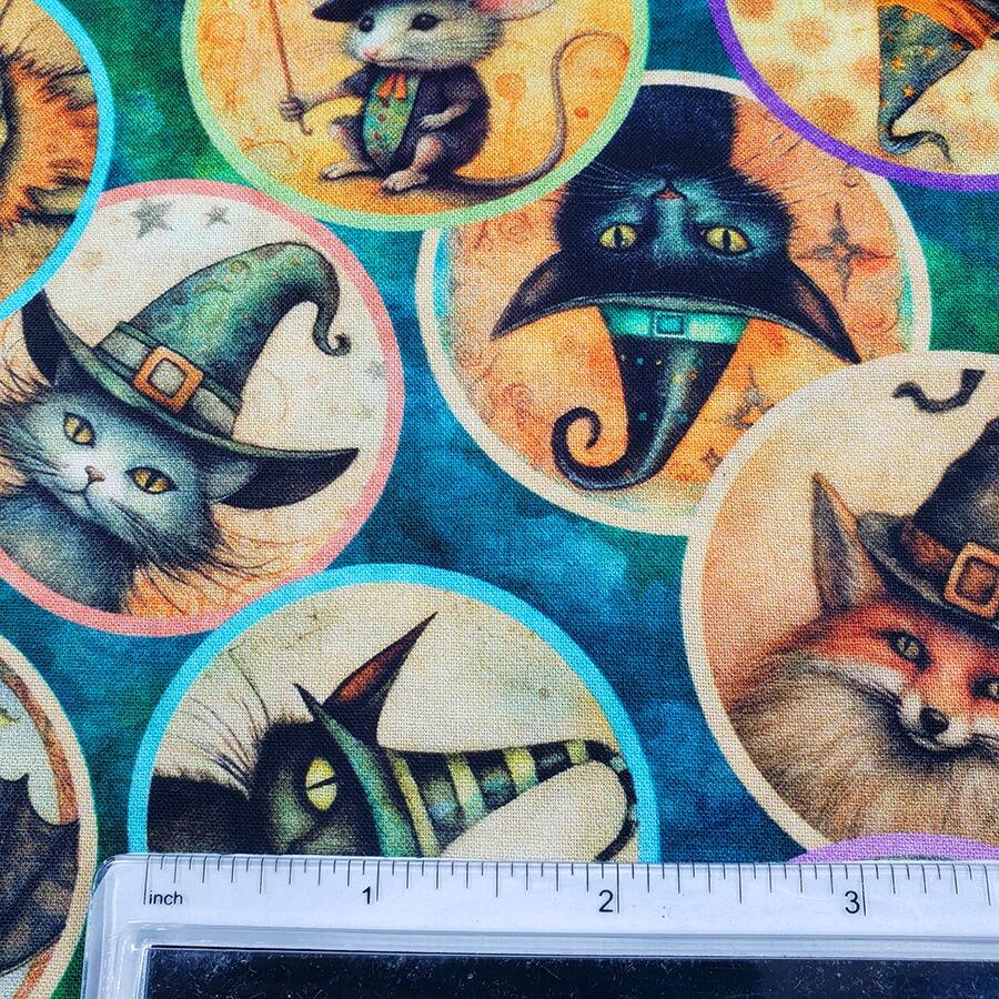 witchypoo, halloween fabric, witches panel, spell bottles, spell books, cotton spooky fabric, QT fabrics