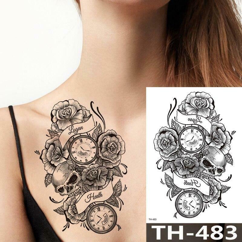 Sexy Roses, Skulls & Watch Detailed Tattoos Sticker Womens Fake Arm Sleeve  Leg