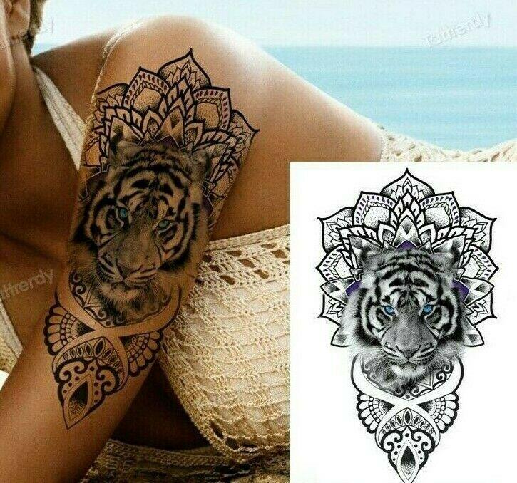 DETAILED Blue Eye Tiger Flower Temporary Press on Tattoo Womens Fake  Sticker Arm