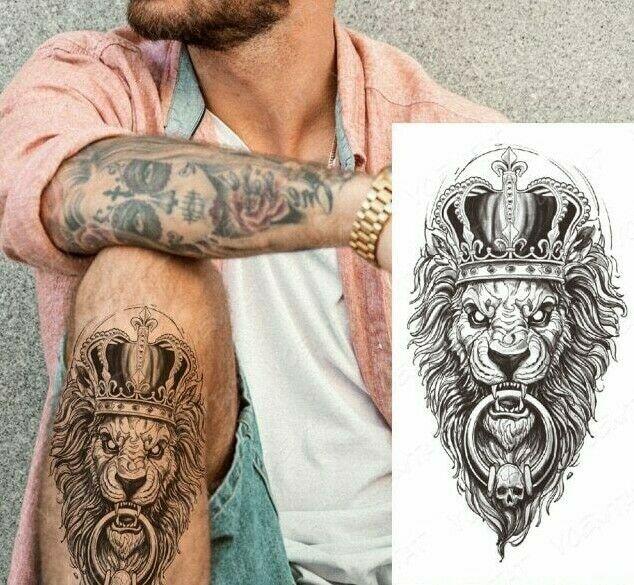 Crown King Lion Skull Bull Ring Temporary Tattoo Fake Sticker Womens Mens  Arm UK