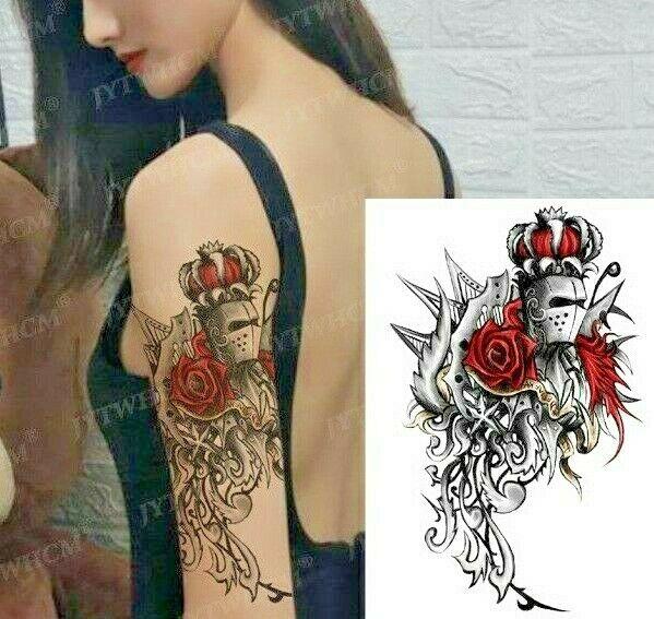 Crown Knight Armour Roses Temporary Tattoo Sticker Womens Fake Arm Leg Mens  UK
