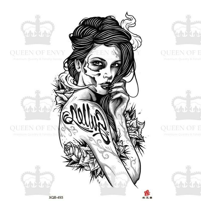 Beautiful Sad Sullen Girl Tattoo Fake Press Sticker Womens Mens Arm Leg