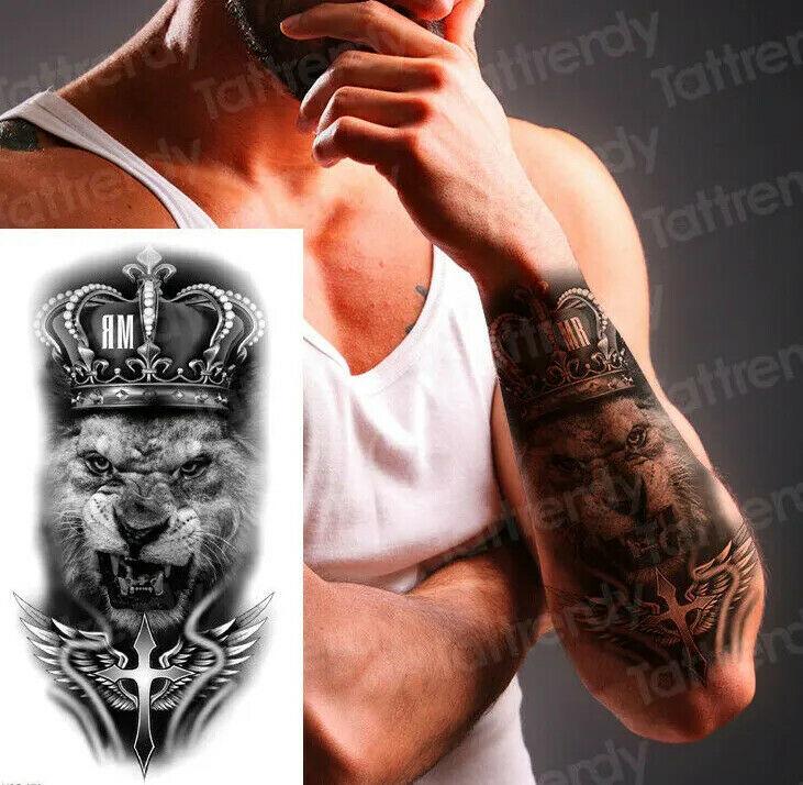 HALF SLEEVE Lion King Temporary Tattoo Fake Sticker Women Mens Arm Leg  Chest UK