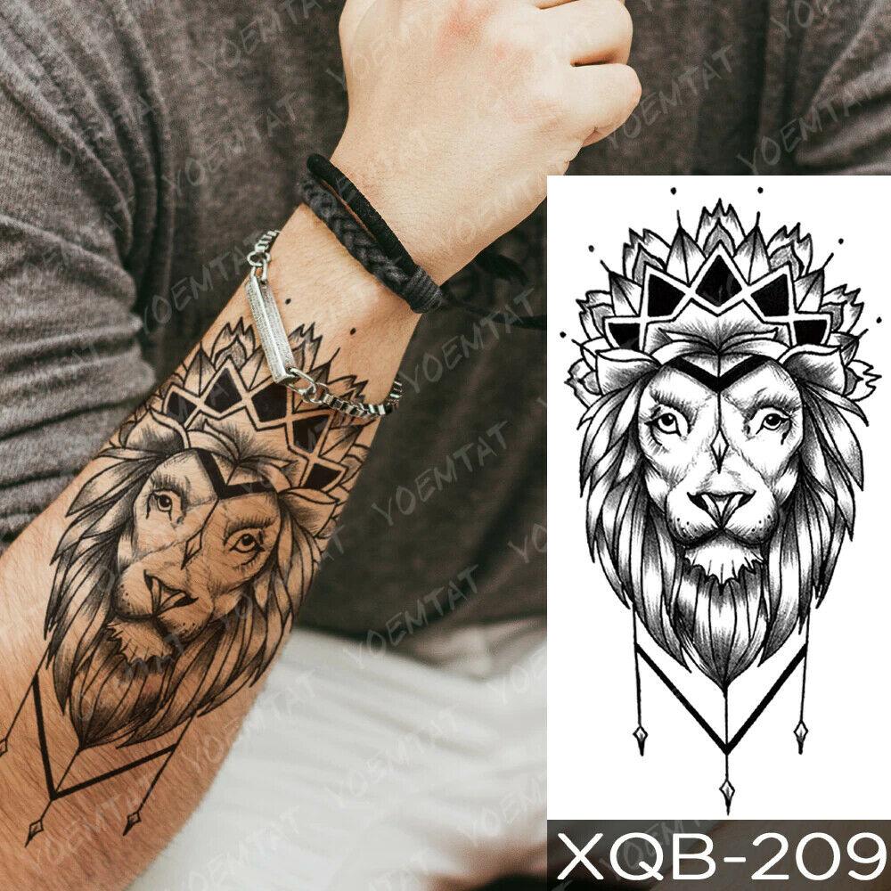 Black Mandala Lion King Temporary Tattoo Fake Press Sticker Women Mens  Sleeve