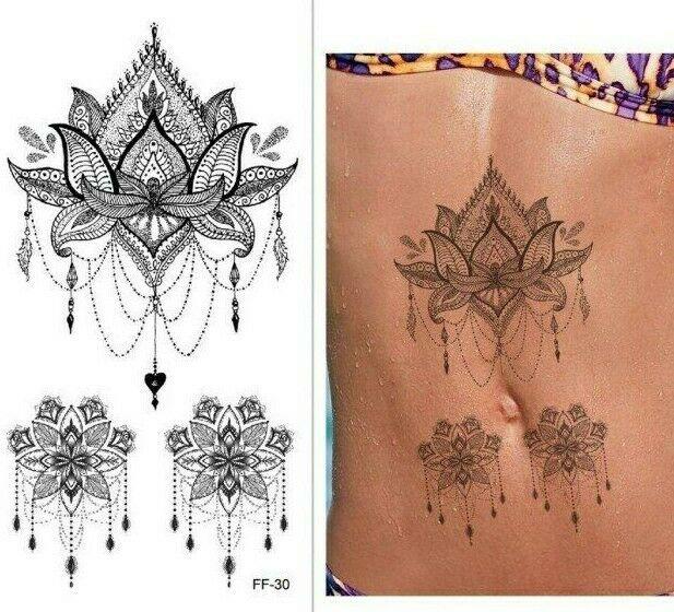 3x Lotus Flower Mandala Designs Temporary Tattoo Women Girl Arm Leg Press on