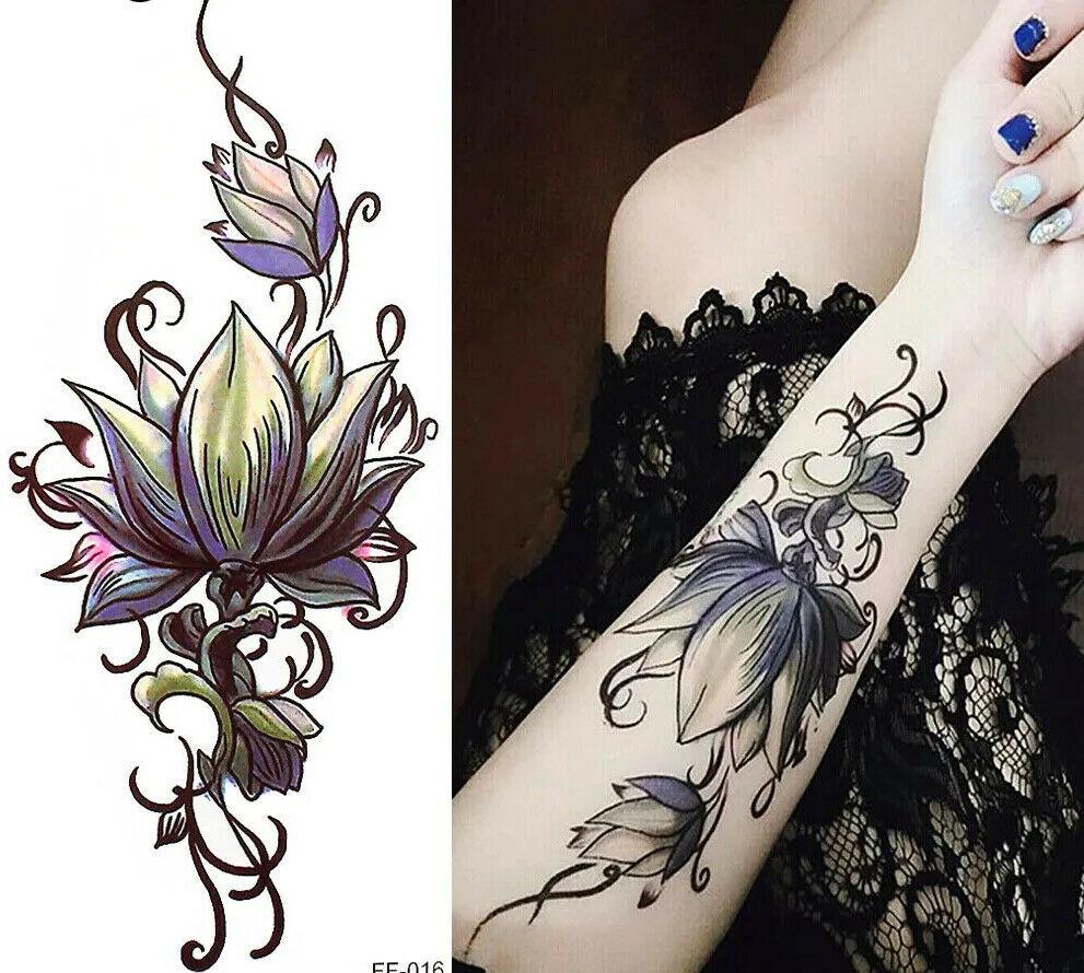 Beautiful Lotus Flower Waterproof Temporary Tattoo Women Girl Arm Hand Body  Art