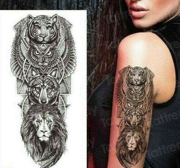 Lion Tiger Wolf Owl Totem Temporary Tattoo Fake Sticker Womens Mens Arm Leg  Back