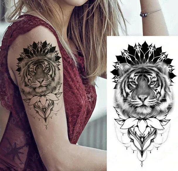 Tiger Mandala Flowers Temporary Tattoo Fake Sticker Womens Mens Arm Leg