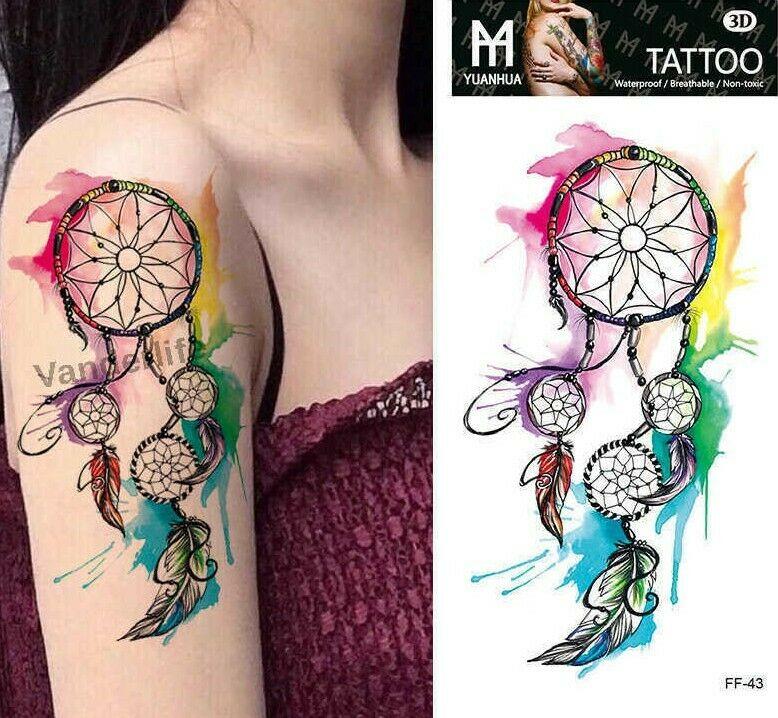 Colourful Spiritual Feather Dream Catcher Temporary Tattoo Women Arm Leg  Sticker