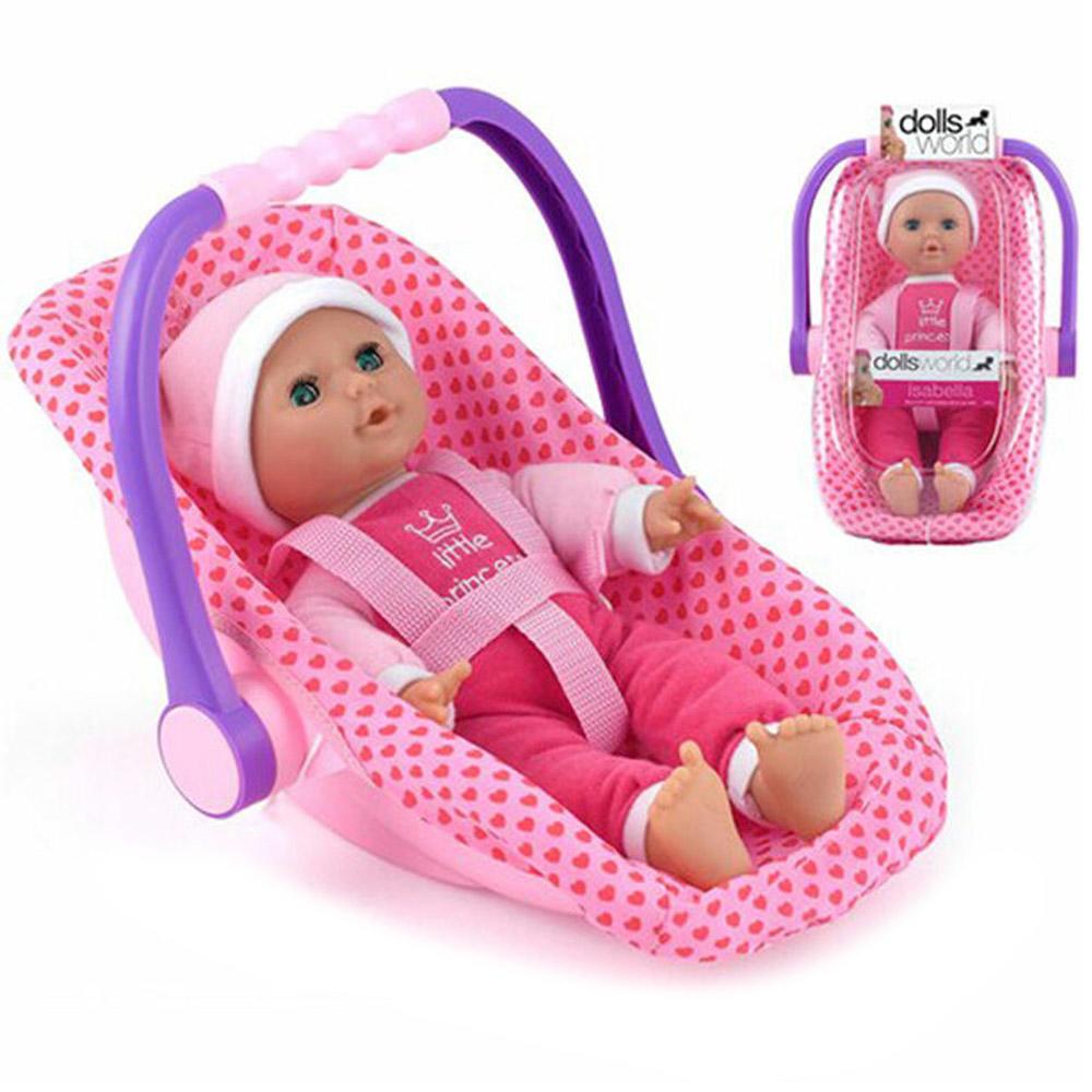 Dolls World Isabella 8" Soft bodied Baby Doll in Carry Along Car Seat uk 