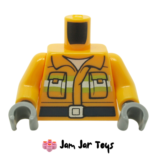 LEGO Fire Jacket Torso Orange with Green/Dark Bluish Grey Stripes