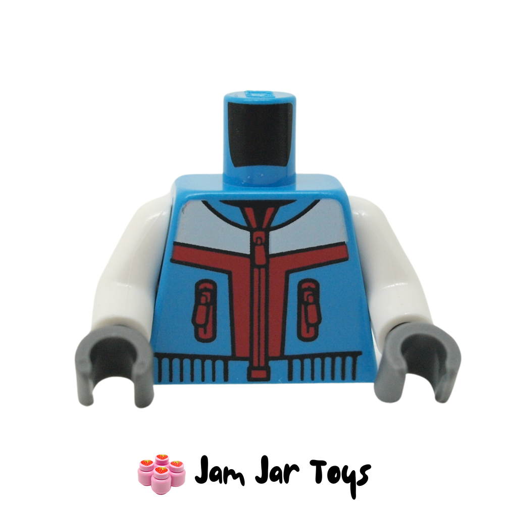 LEGO Dark Azure Torso Jacket, White/Dark Red Shapes