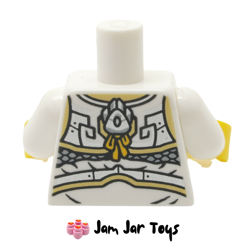 LEGO Erlang Torso, Light Bluish Grey Wolf, Yellow Decorations Rear View
