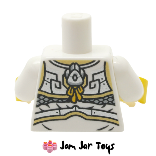 LEGO Erlang Torso, Light Bluish Grey Wolf, Yellow Decorations Rear View