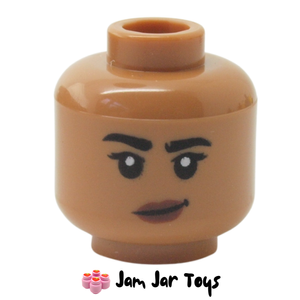 LEGO® MJ / Amber Grant Head, Medium Nougat, Dual Sided with Raised Eyebrow / Slight Smile. FH156