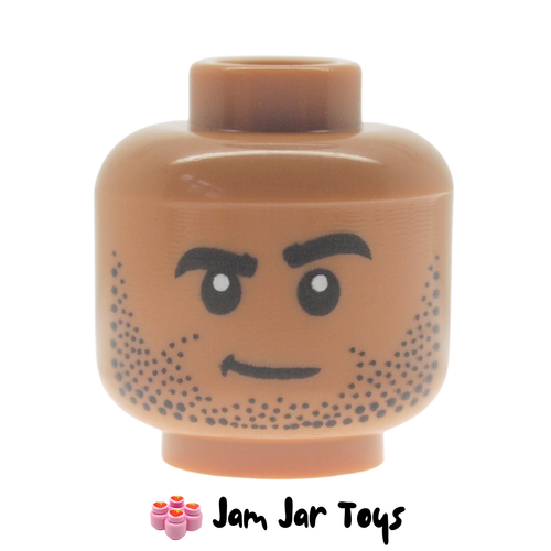 LEGO Medium Nougat Head, Black Stubbled Beard, Smirk