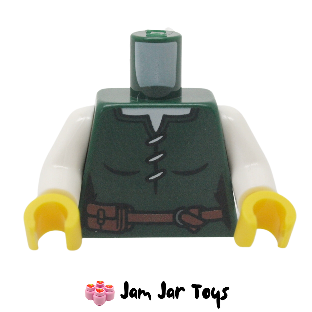LEGO Dark Green Tunic, White Undershirt, Reddish Brown Belt