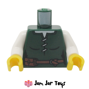 LEGO® Dark Green Tunic, White Undershirt, Reddish Brown Belt T192