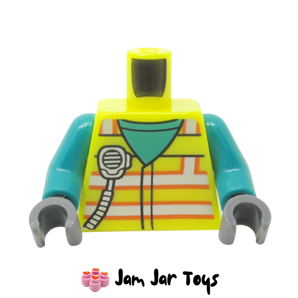 LEGO Safety Vest Torso, Vibrant Yellow With Light Bluish Grey Stripes, Radio