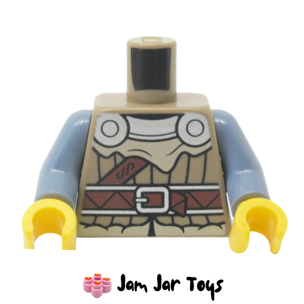 LEGO Viking Torso, Uniform, Silver Decorations, Tan Cloak/Shirt, Reddish Brown Belt