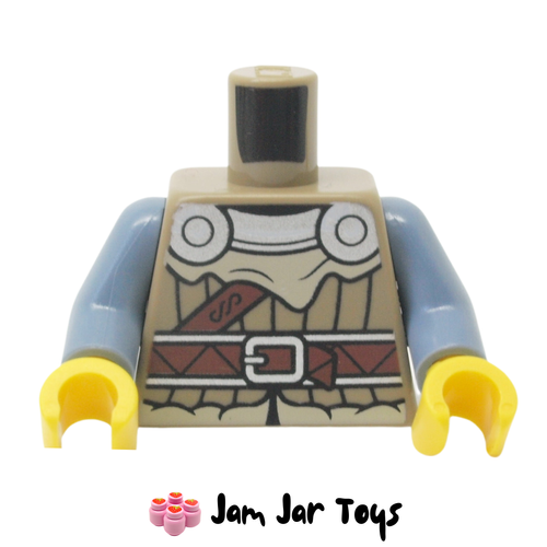 LEGO Viking Torso, Uniform, Silver Decorations, Tan Cloak/Shirt, Reddish Brown Belt