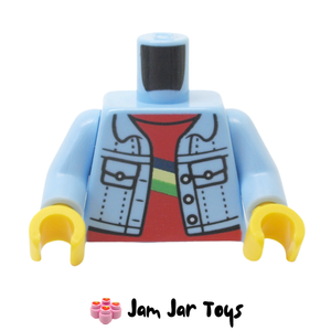 LEGO® Denim Jacket Torso, with Pockets, Open over Red Undershirt with Blue, Yellow, and Green Stripes T211