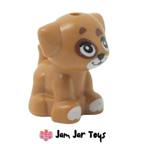 LEGO Medium Nougat Small Dog Pup. White Paws, Face, Reddish Brown Spots