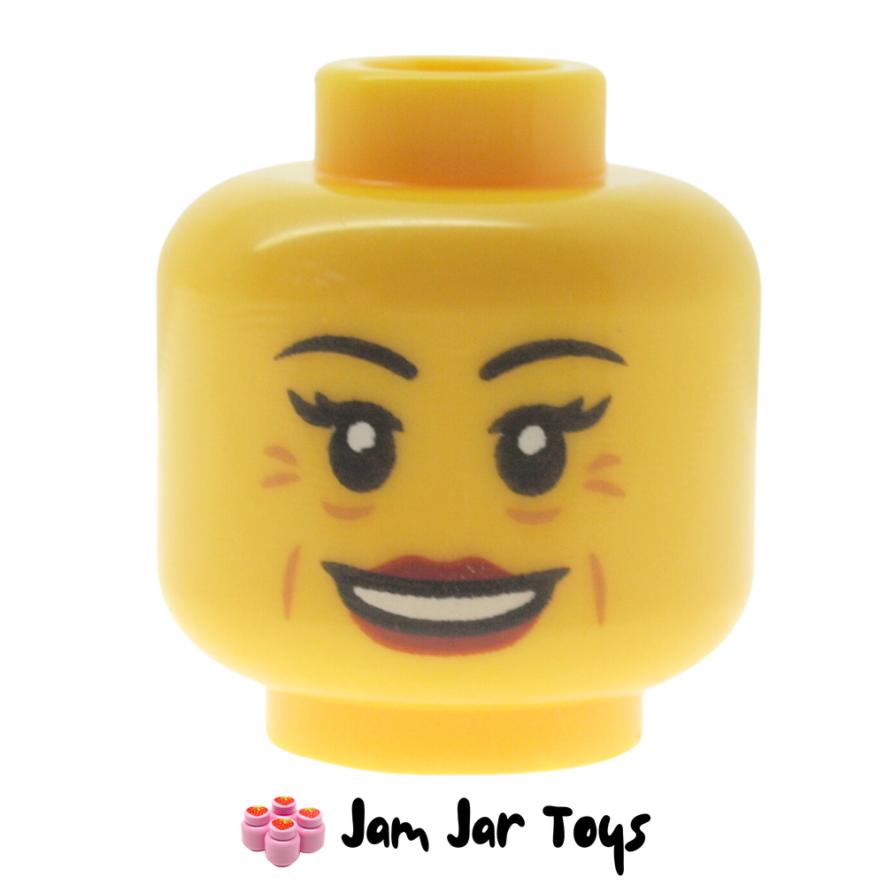 LEGO Head Dark Red Lips, Crows Feet, Wrinkles, Smile