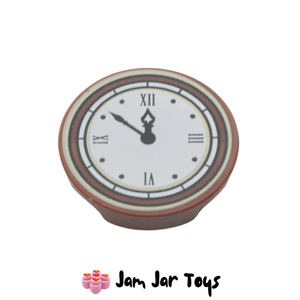 LEGO® Reddish Brown Clock, Roman Numerals, Flat Tile 2X2, with Bottom Stud Holder PT25