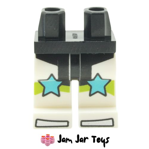 LEGO White Legs with Black Shorts, Lime Kneepads, Medium Blue Stars.