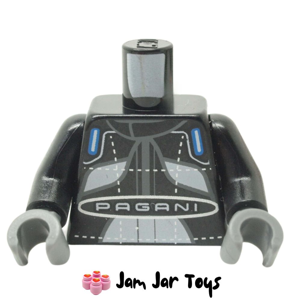 LEGO Black Race Suit Torso, Dark Blue/White Patches PAGANI